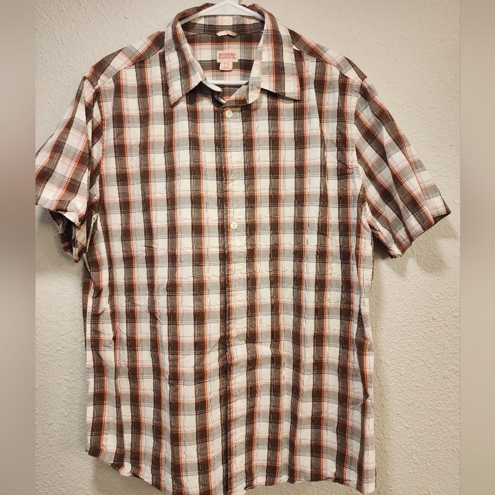 Mossimo Supply Co. White and Brown Plaid Shirt